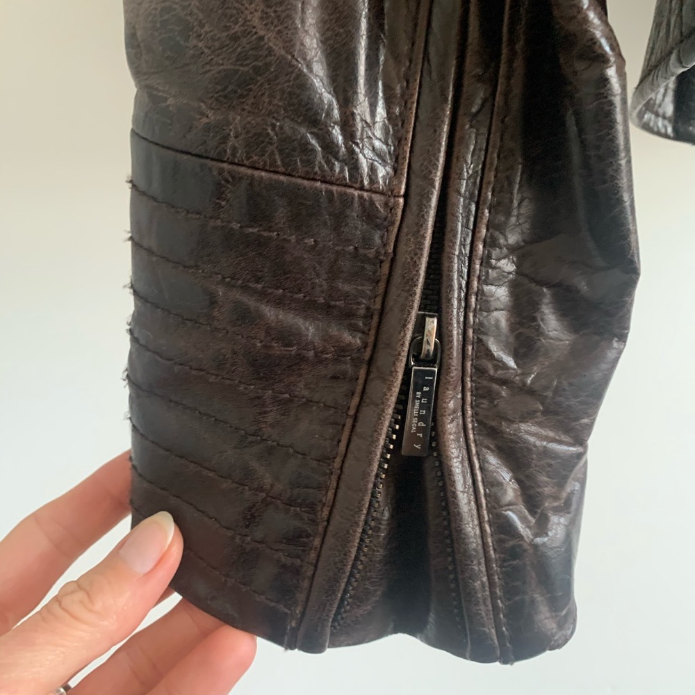 Cognac leather moto jacket Laundry by Shelli Segal - Picture 11 of 12